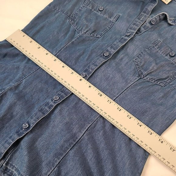 AMERICAN RAG Denim Button Up Shirt Women's XS Blouse Top Button Blue Frayed Edge - Picture 10 of 13